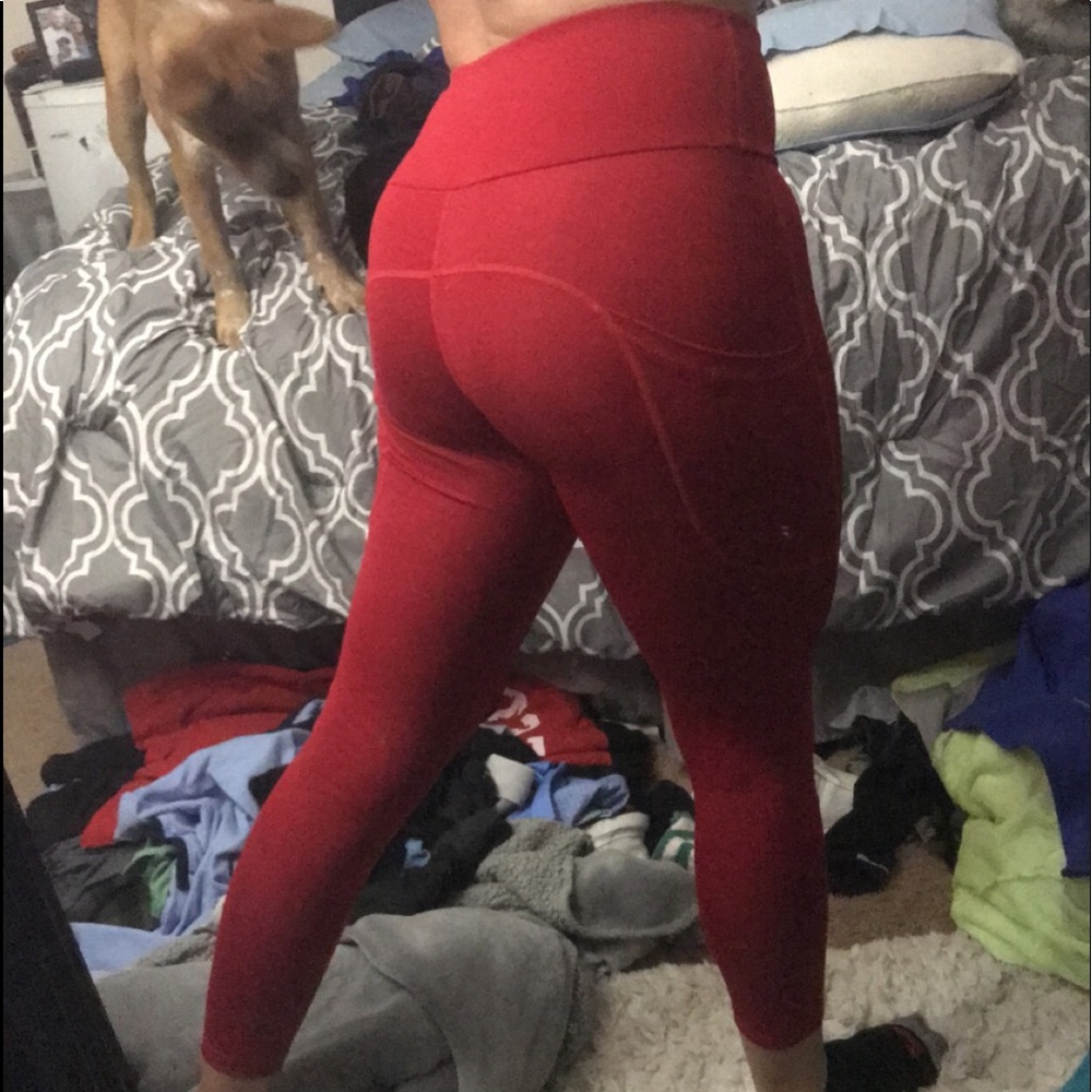 Red work out leggings
